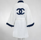 Chanel Vintage 1992 White TerryCloth Bathrobe Coat w/drawstring