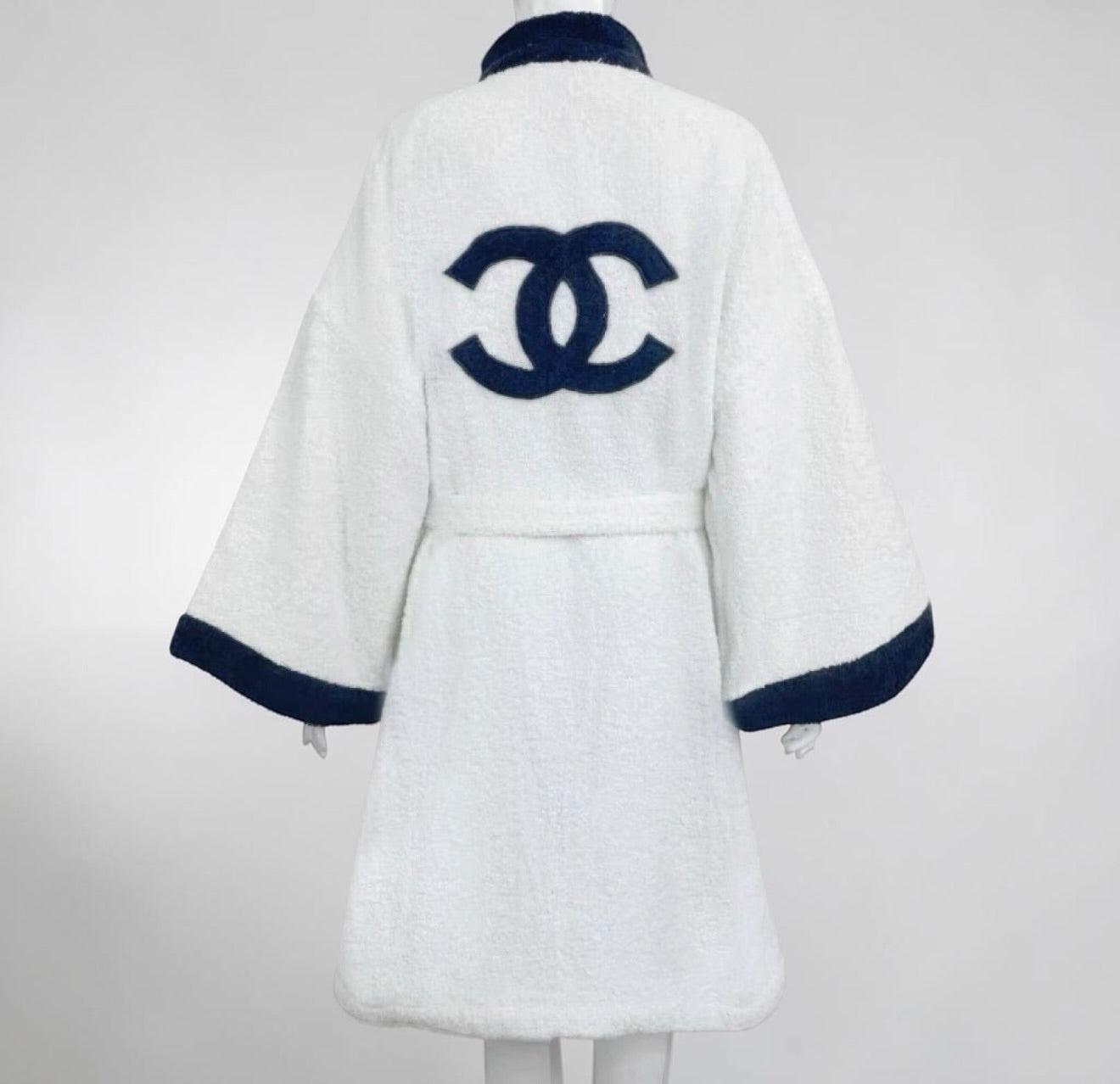 Chanel Vintage 1992 White TerryCloth Bathrobe Coat w/drawstring