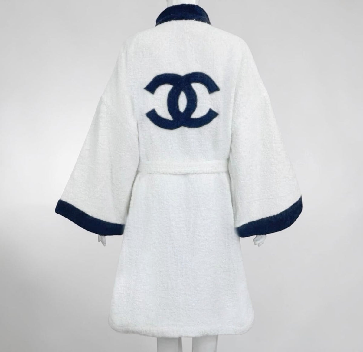 Chanel Vintage 1992 White TerryCloth Bathrobe Coat w/drawstring