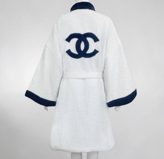 Chanel Vintage 1992 White TerryCloth Bathrobe Coat w/drawstring