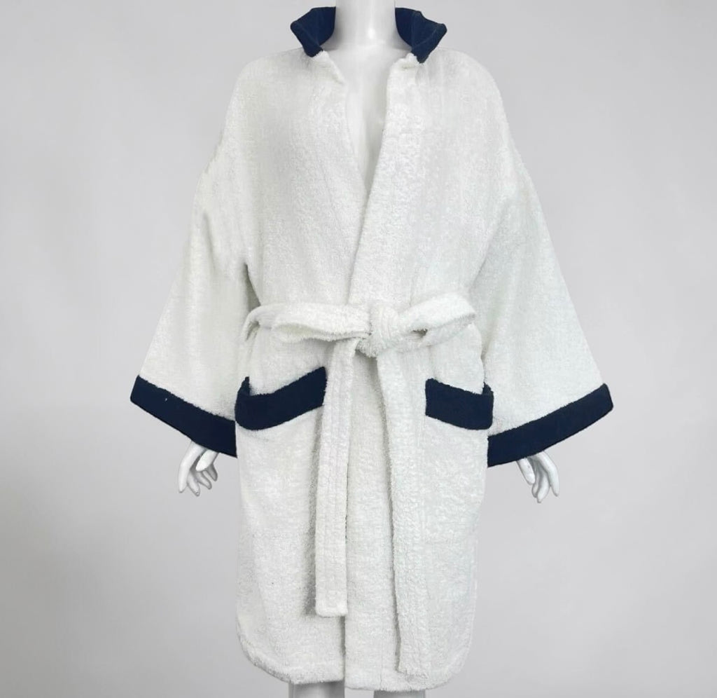 Chanel Vintage 1992 White TerryCloth Bathrobe Coat w/drawstring