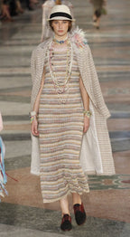 Chanel 2017 Paris Cuba Runway Beige Multicolor Tweed Long Jacket Coat – Size 34
