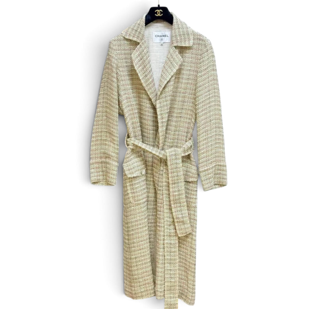 Chanel 2017 Paris Cuba Runway Beige Multicolor Tweed Long Jacket Coat – Size 34
