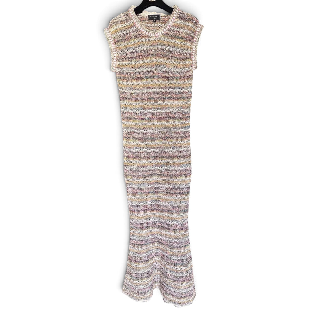 Chanel 2017 Paris Cuba Runway Multicolor Tweed Long Dress Sz 36