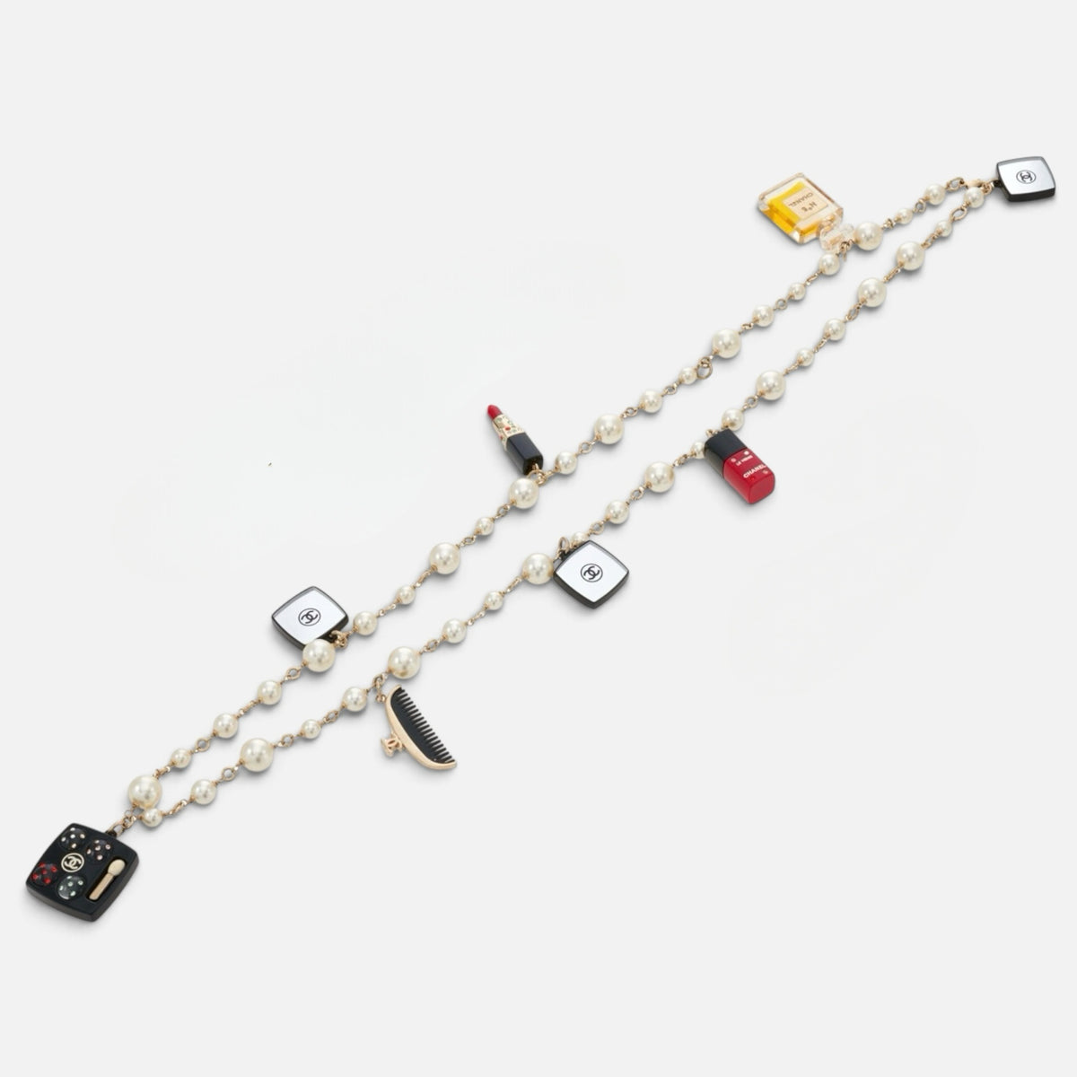 Chanel 2004 Makeup Collection Multi Charms CC Pearl Long Necklace