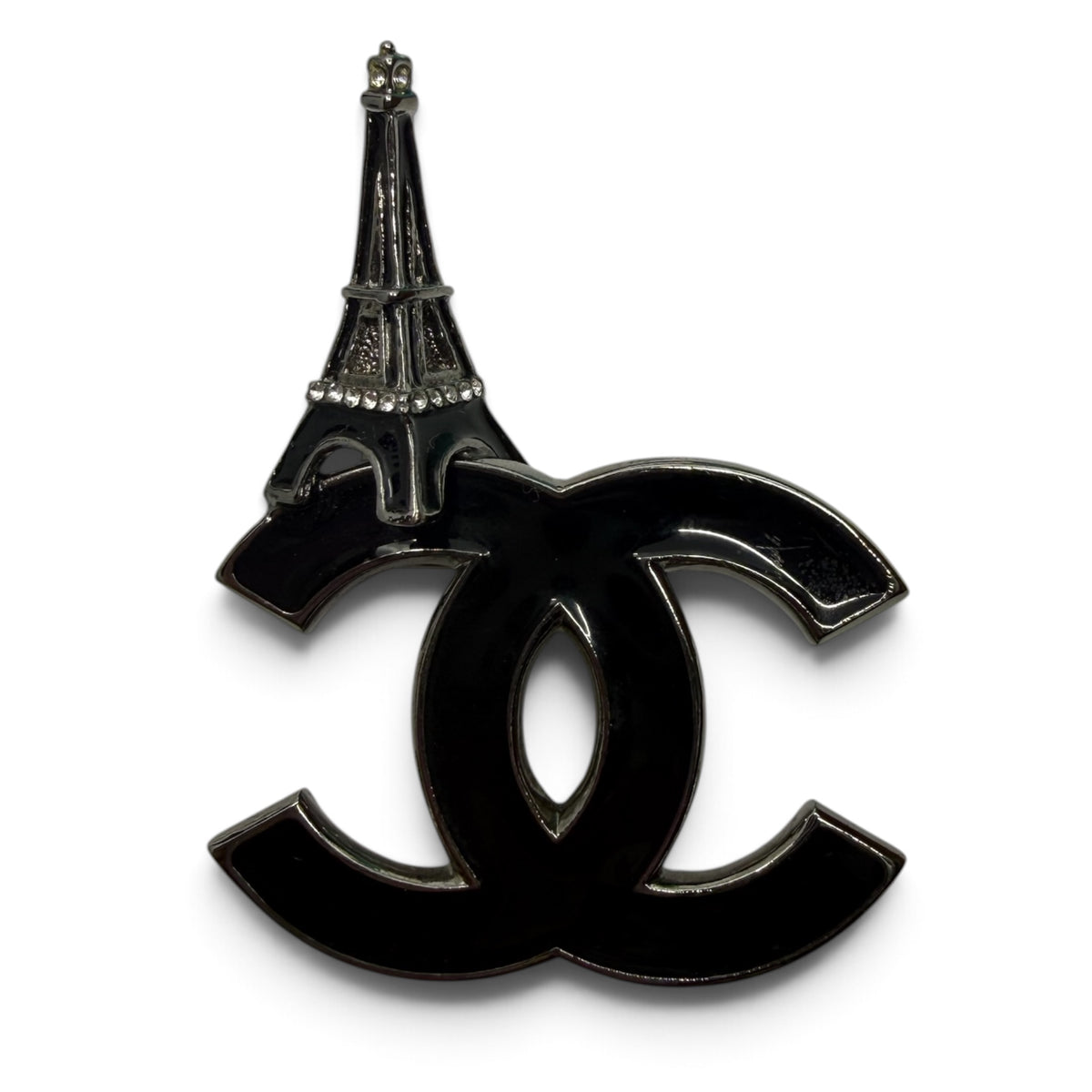 Chanel 2006 06C Paris Souvenir Eiffel Tower Black CC Brooch