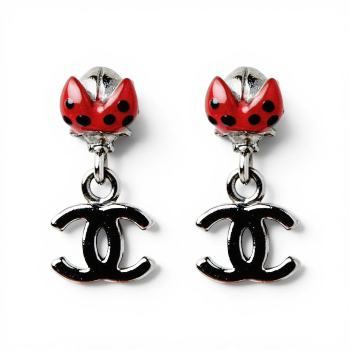 Chanel 2006 Ladybug CC Silver Tone Earrings