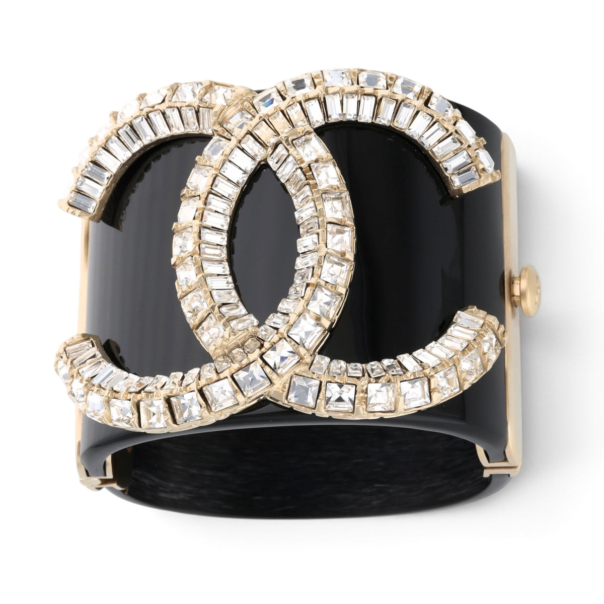Chanel 2009 Cruise Jumbo Crystal CC Black Cuff Bracelet