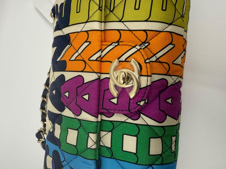 Chanel 2021 Rainbow Quilted Nylon Small Letter Logo Flap Bag