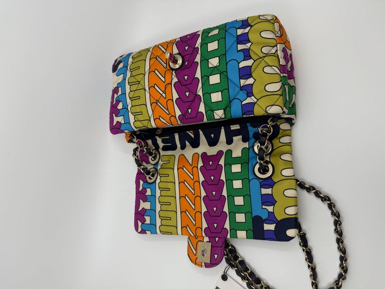 Chanel 2021 Rainbow Quilted Nylon Small Letter Logo Flap Bag