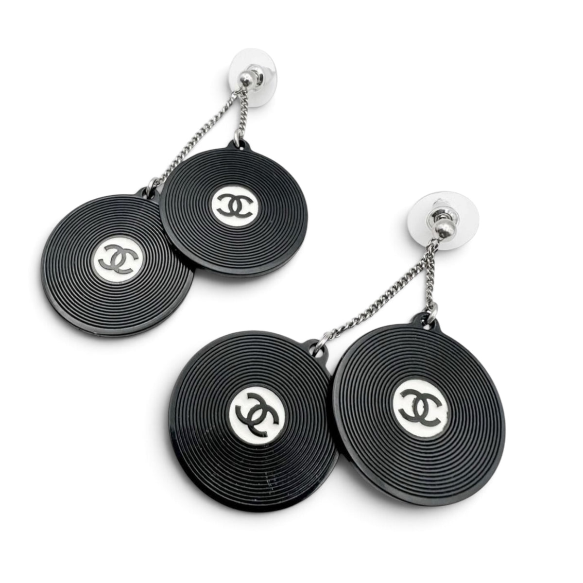 Chanel 2004 Vinyl Record Double CC Pierced Earrings