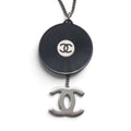 Chanel 2004 Vinyl Record Black & Silver CC Pendant Necklace