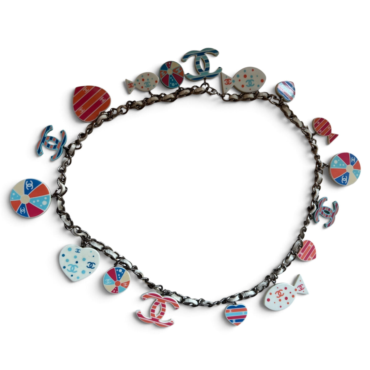 Chanel 2005 Cruise Beach Multicolor Enamel CC Candy Heart Beach Ball Charm Necklace
