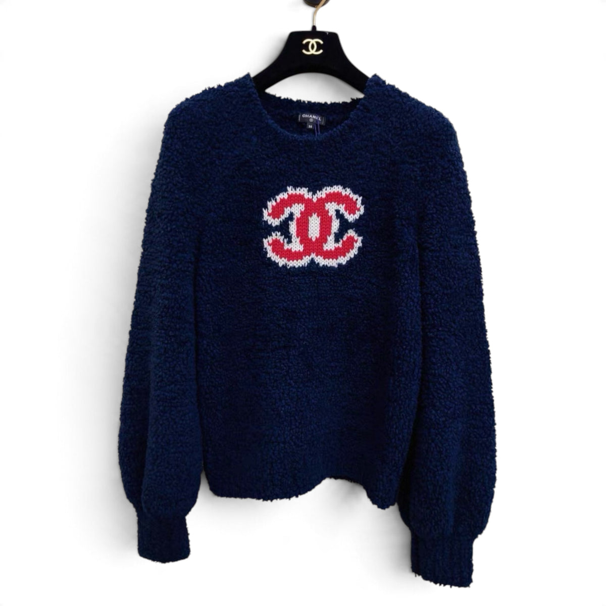 Chanel 2019 Snow Collection Teddy Blue Sweater Sz 38