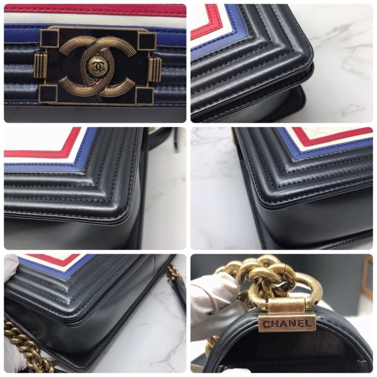 Chanel Crest Embellished Paris Limited Medium Boy Bag Flap Black White Blue