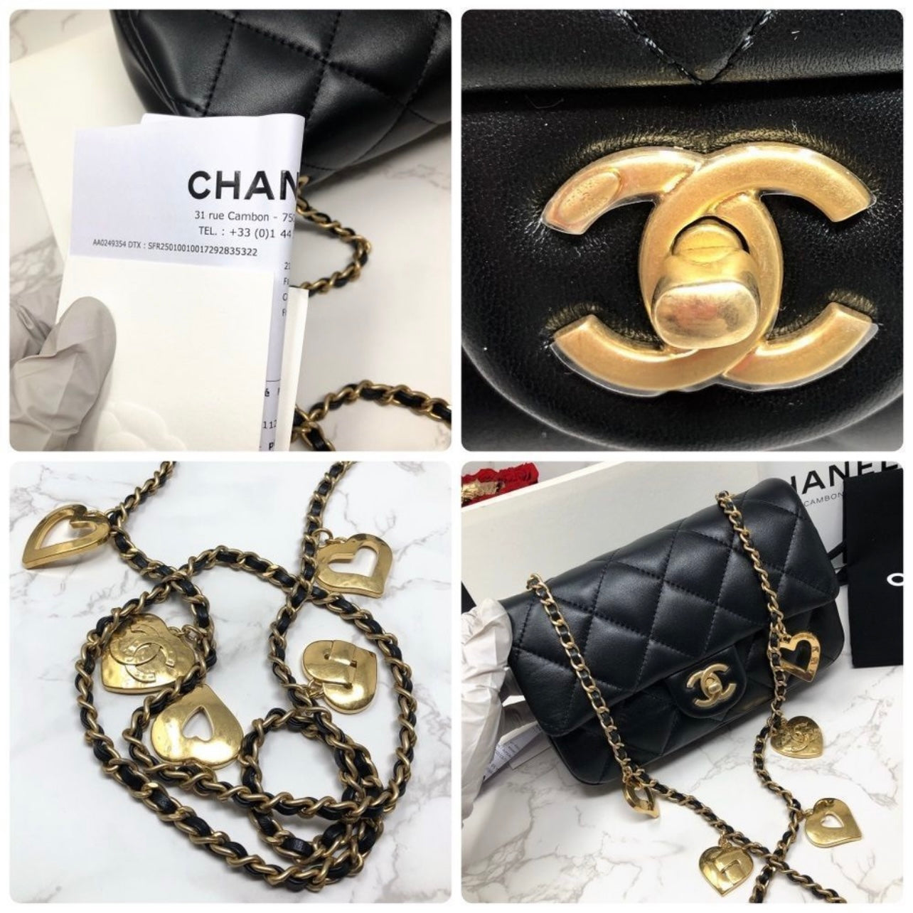 NEW - Chanel Black Quilted Mini Classic Flap Heart Charms - 2022