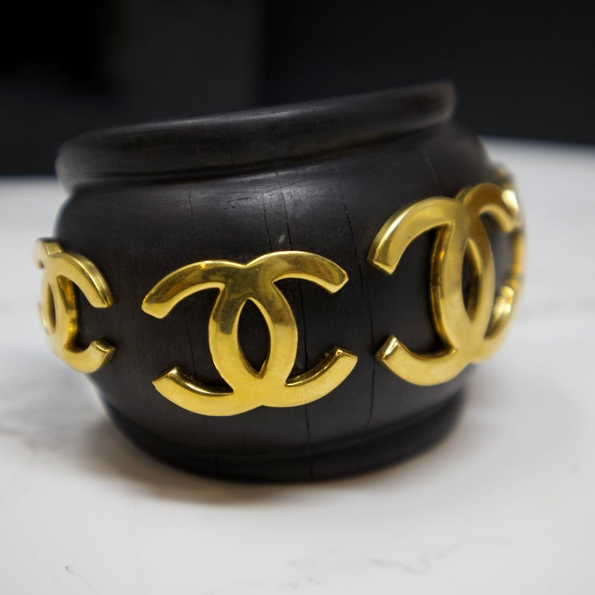 Chanel Vintage 92 Black Wood Cuff Bangle