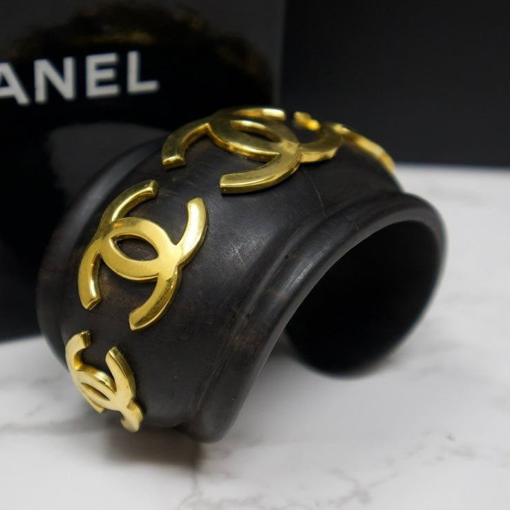 Chanel Vintage 92 Black Wood Cuff Bangle