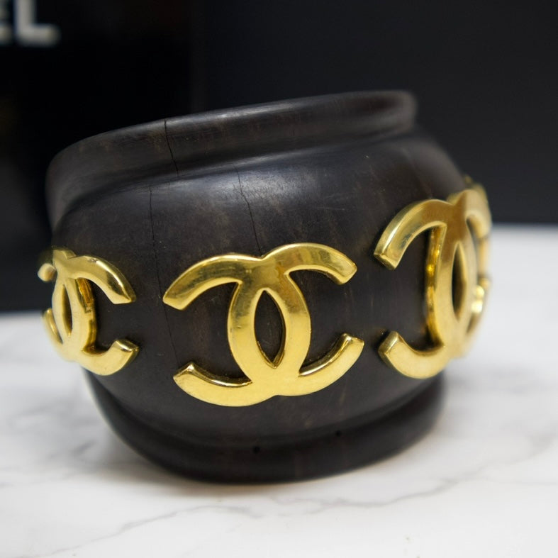 Chanel Vintage 92 Black Wood Cuff Bangle