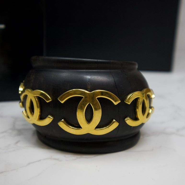 Chanel Vintage 92 Black Wood Cuff Bangle