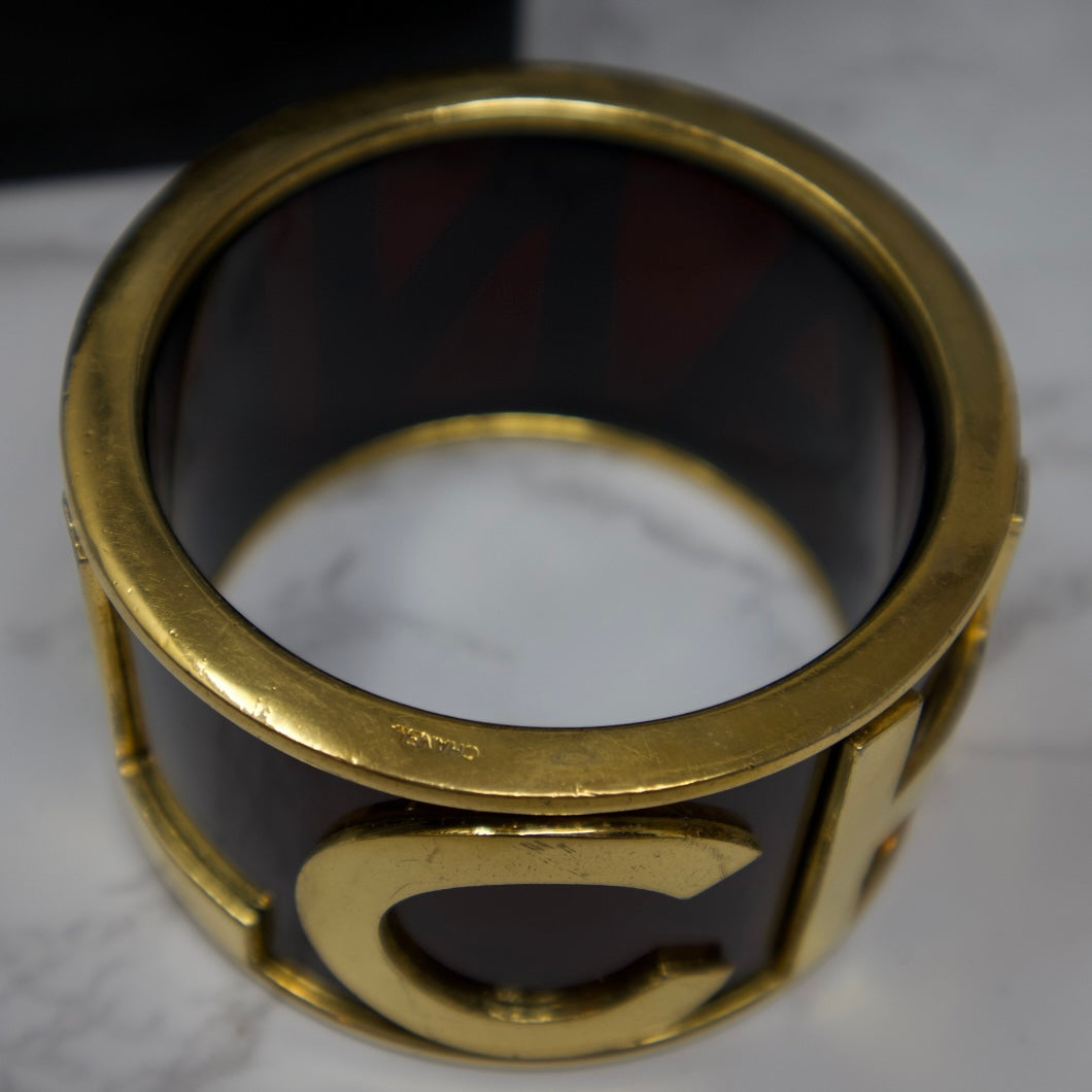 Chanel 80s Runway Black Logo Bangle Bracelet