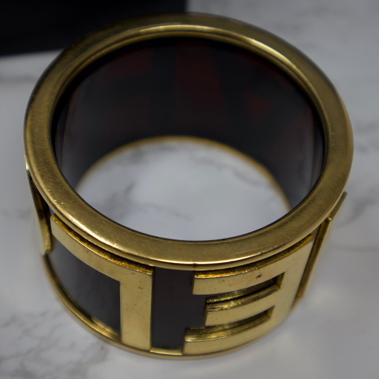 Chanel 80s Runway Black Logo Bangle Bracelet