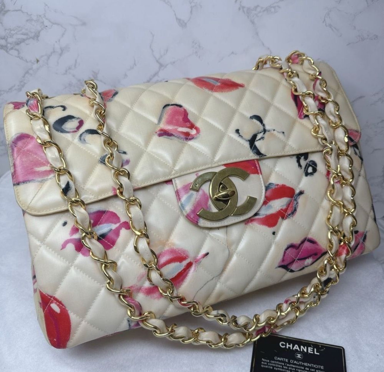 Chanel Vintage '95 Jumbo 34 Lips & Kisses Barbie Chain Bag