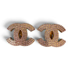 Chanel 2002 Vintage Oversized CC Pink Crystal Pavé Gold Clip-On Earrings
